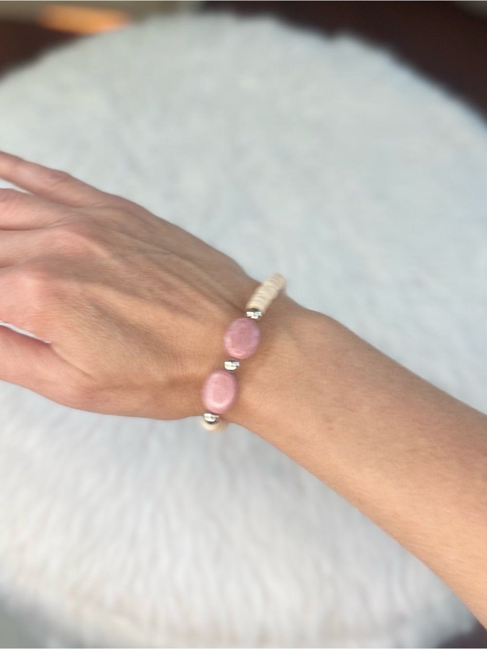 Blush Rhodonite Heishi Stretch Bracelet - Picture 3 of 5